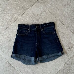 Dark wash midi denim shorts